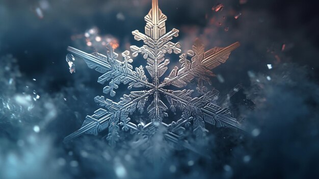 スノーフレーククリスタルマクロ写真自然物冬生成AI