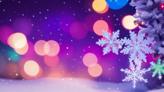 Snowflake decorations bokeh background out of focus lights christmas and happy new year defocused