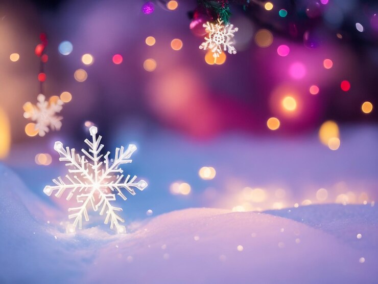 スノーフレイクの装飾 ボケ背景 フォークス外 ライト クリスマスと新年明けましておめでとうございます