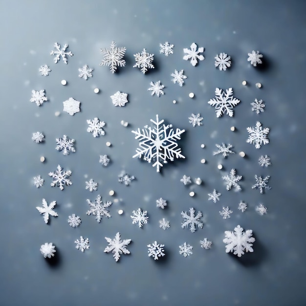 사진 스노우플레이크 플래트레이 패턴 (snowflake flatlay pattern of glowing snowflakes generative ai)