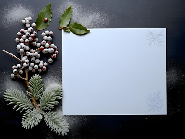 A Snowflake Leaves Berries and Card with Letter with Spa