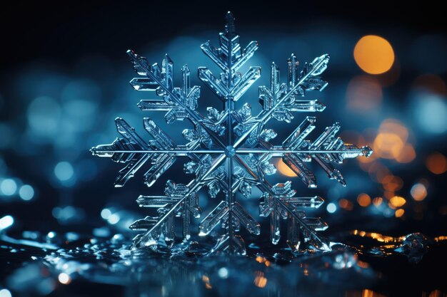 Foto snowflake macro real snow crystal macro photo beautiful winter seasonal backgrou generativo ia