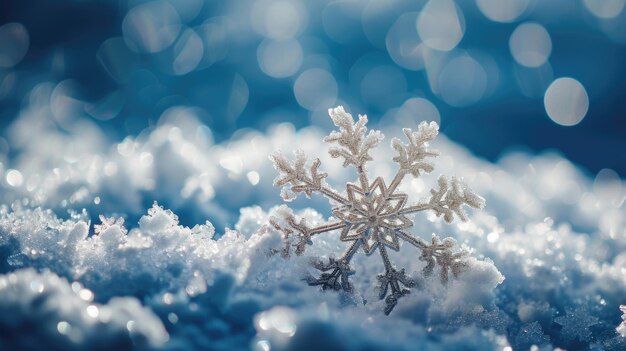 写真 雪の山の上にある雪花