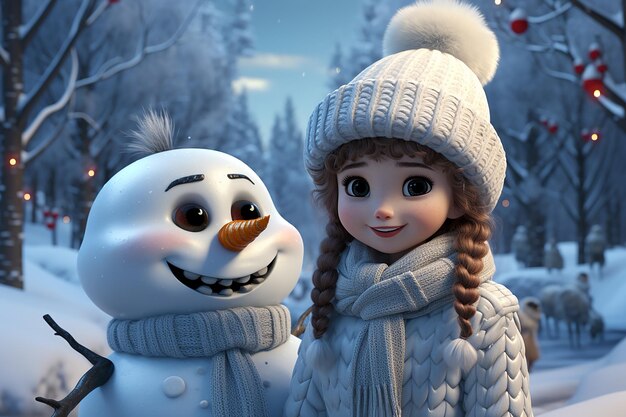 Snowflake Royalty 3D Cute Cartoon Winter Princess and Snowflakes