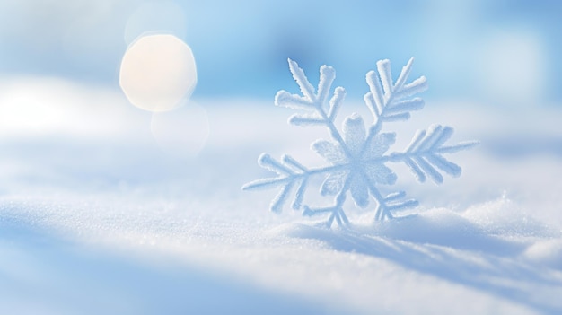 Snowflake sitting on top of snow covered ground