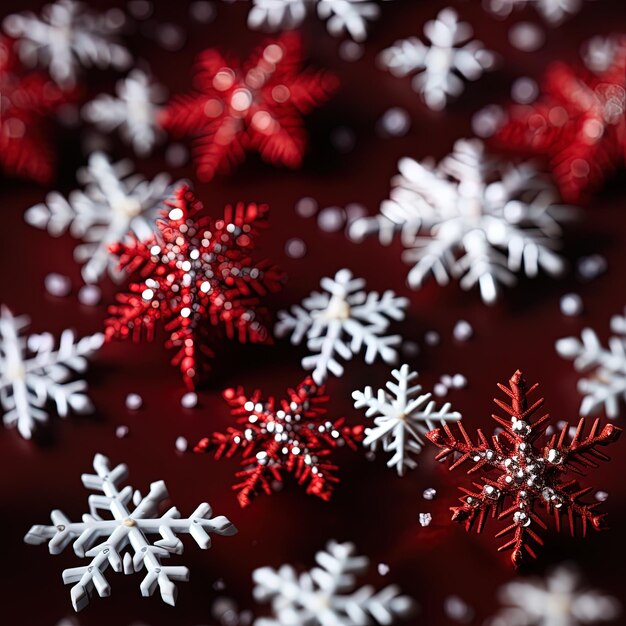 snowflakes are all over a red background