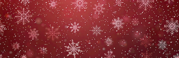 Фото Снежинки мягко падают на ярко-красном фоне.
