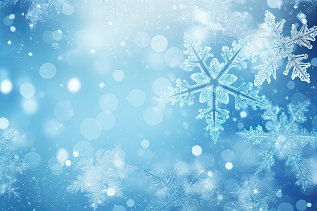 Photo snowflakes on blue bokeh background christmas and new year concept