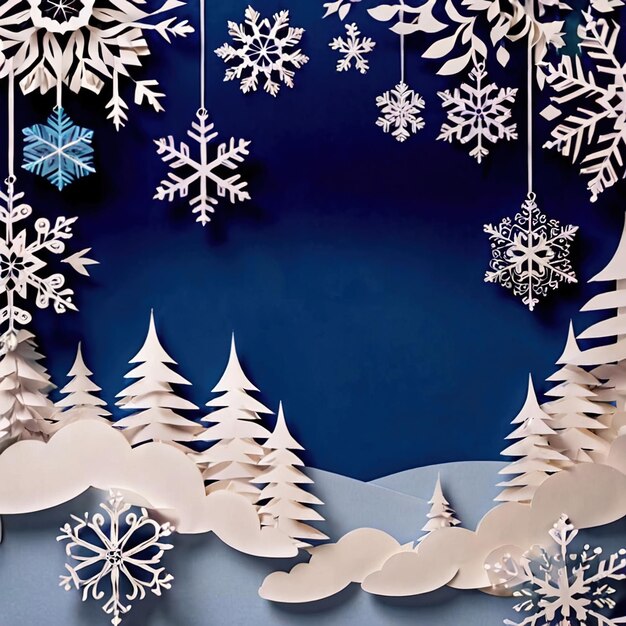 Snowflakes and clouds winter weather traditional design made of paper traditional papercut paper