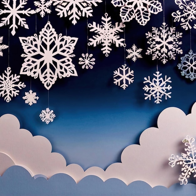 Snowflakes and clouds winter weather traditional design made of paper traditional papercut paper