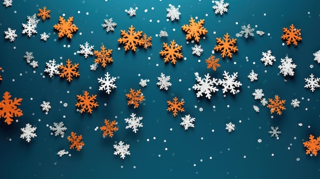 Snowflakes falling against a solid color background AI generated