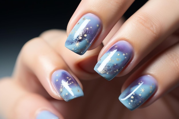 snowflakes on the nails of a woman's nails