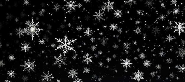 写真 黒い背景の雪花 写真の編集のために降る雪