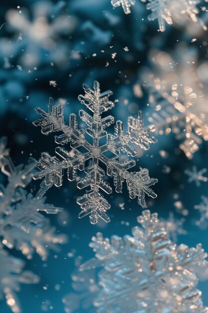 写真 青い背景の雪花