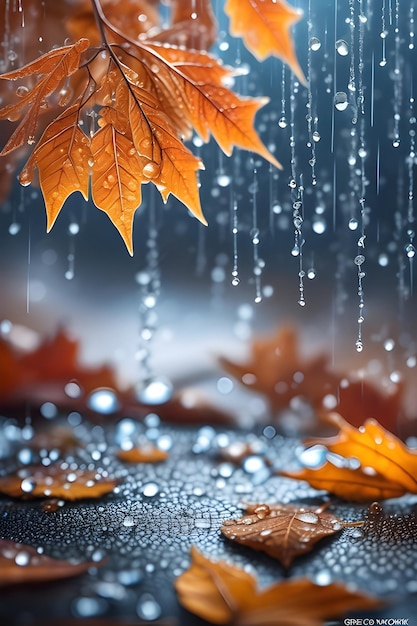 Photo snowflakes and rain autumn leaves wallpaper