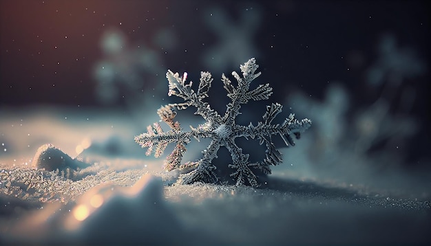 Snowflakes in the snow Winter landscape generative ai