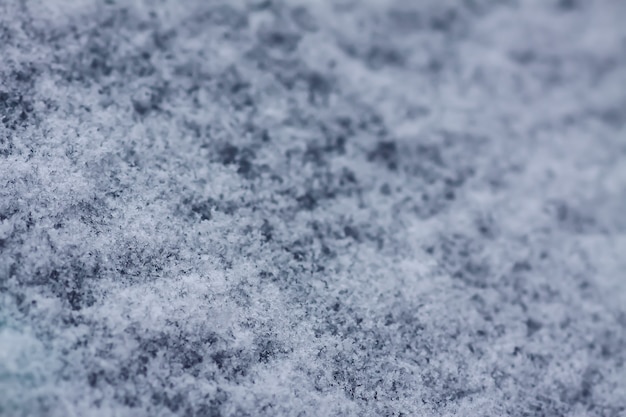 ガラス表面の降雪時の雪片。