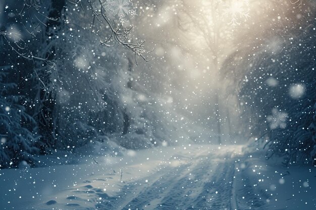 Photo snowflakes swirling in a winter storm creating a magical and serene landscape