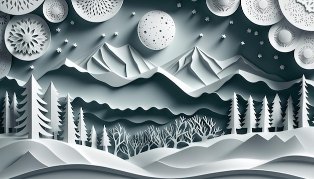 Snowflakes or winter wonderland scene background Generative AI