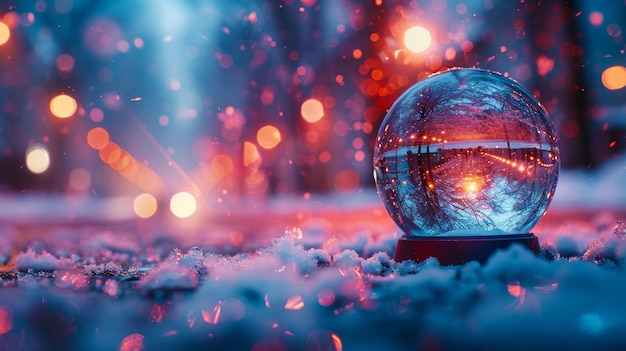 Снежный глобус в Концепции желания в ночь накануне Абстрактный фоновый фоновый фон