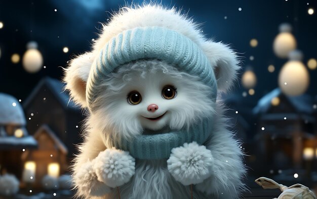 Photo snowing winter super cute baby bear