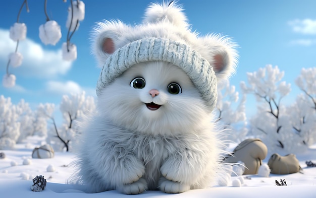 Photo snowing winter super cute baby bear