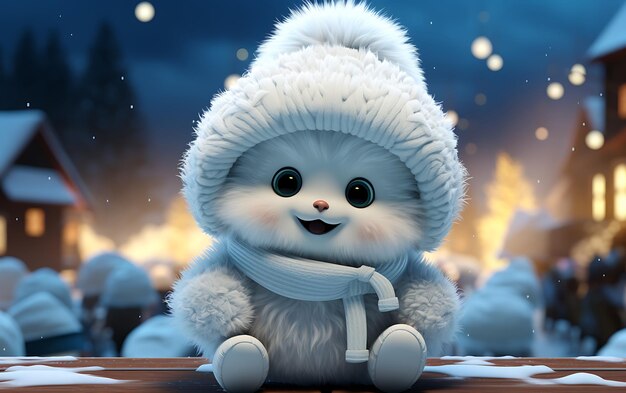 Photo snowing winter super cute baby bear