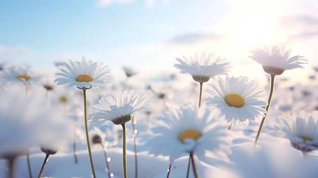 SnowKissed Daisy Field in Winter AI Generated