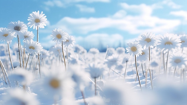 SnowKissed Daisy Field in Winter AI Generated