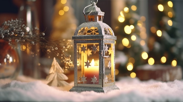 Snowkissed elegance A snowcovered table provides a serene setting for a Christmas lantern