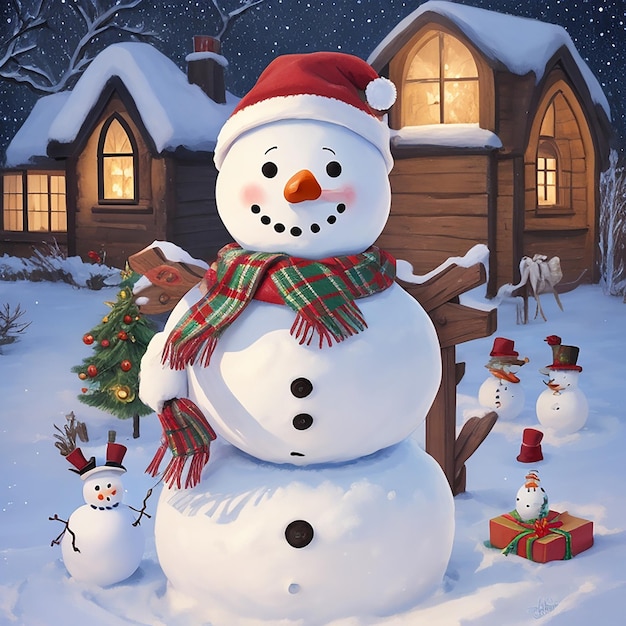 Snowman in the charismas eve generated by AI