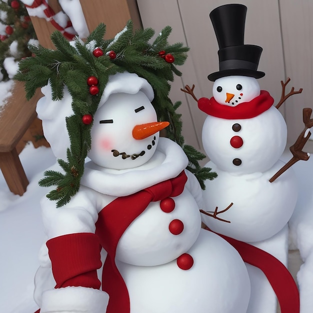 Snowman in the charismas eve generated by AI