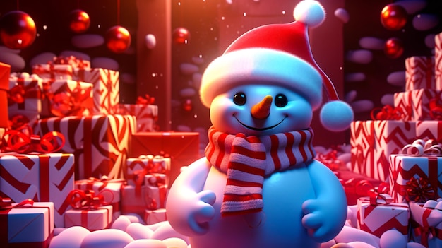 Snowman Christmas Background ai generated