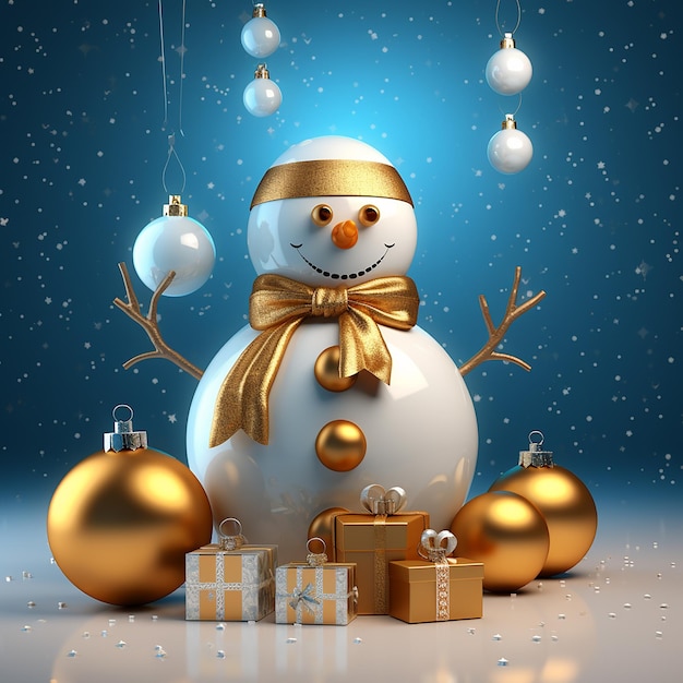 snowman on christmas balls and gift sparkling background wallpaper