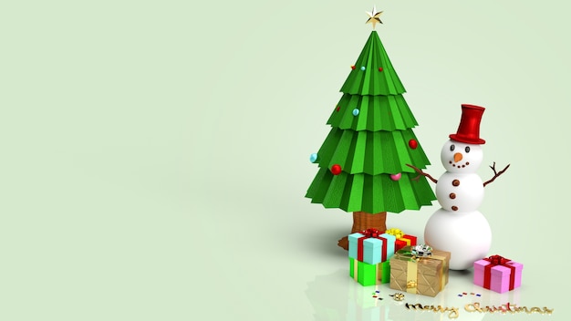 Snowman and christmas tree 3d rendering