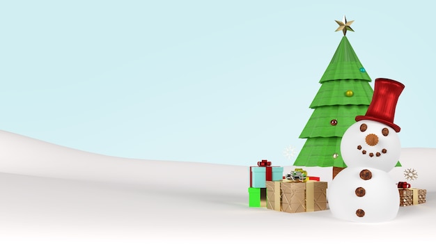 Premium Photo | Snowman and christmas tree 3d rendering