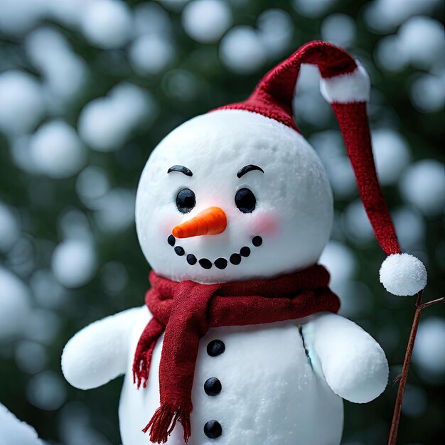 Photo snowman and christmas tree on a background of snowsnowman in the snow