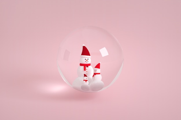 Snowman family in glass bubble