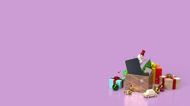 The snowman and gift boxes for Christmas content 3d rendering