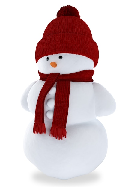 Snowman in hat and scarf isolated on a white