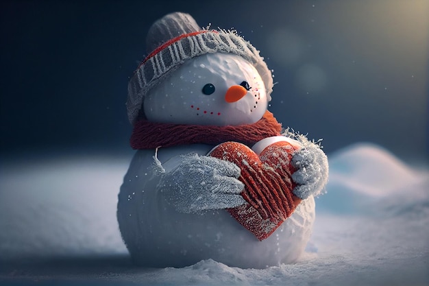 Snowman holding a heart Valentines day snowmangenerative ai