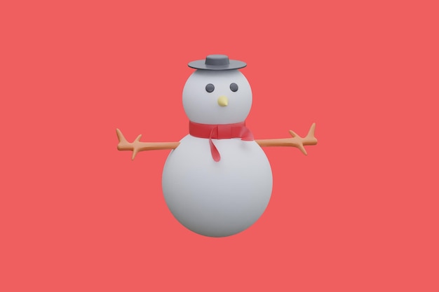 Snowman icon isoled white backgroung 3d rendering