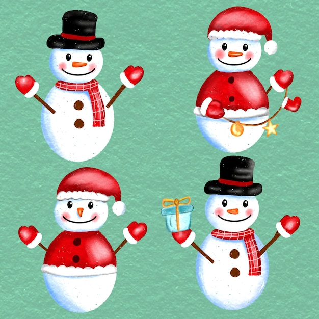 Photo snowman illustration with different shapes and styles digital painting with christmas theme