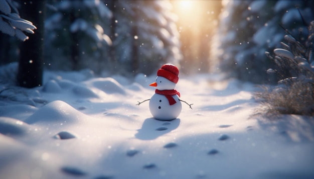 写真 冬の森の雪だるまクリスマスと新年の休日の背景