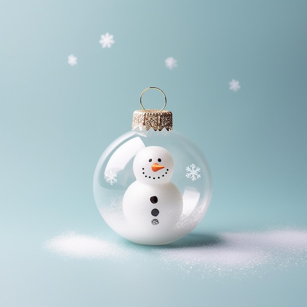 Snowman inside a glass ball on a white background Isolated