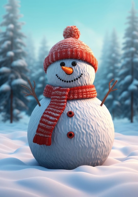 Snowman in knitted hat Cute New Year Christmas holiday character