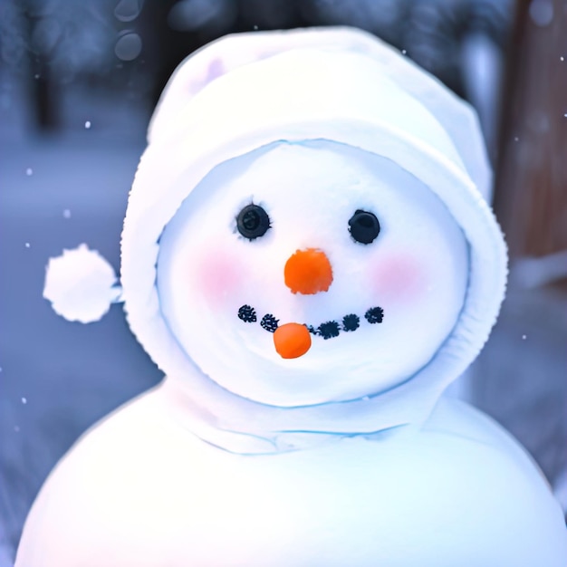 Snowman made of snow made during the day with a carrot