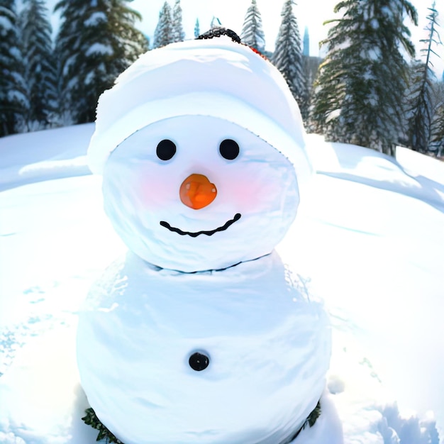 Photo snowman made of snow made during the day with a carrot