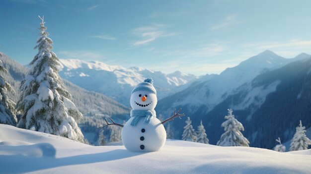 A snowman in the mountains