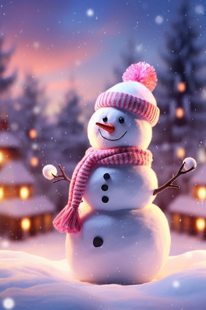 snowman in the night on a white background photo free photo in the style of daz3d dark pink and